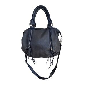 Linea Pelle Gray Leather Fringe Bag